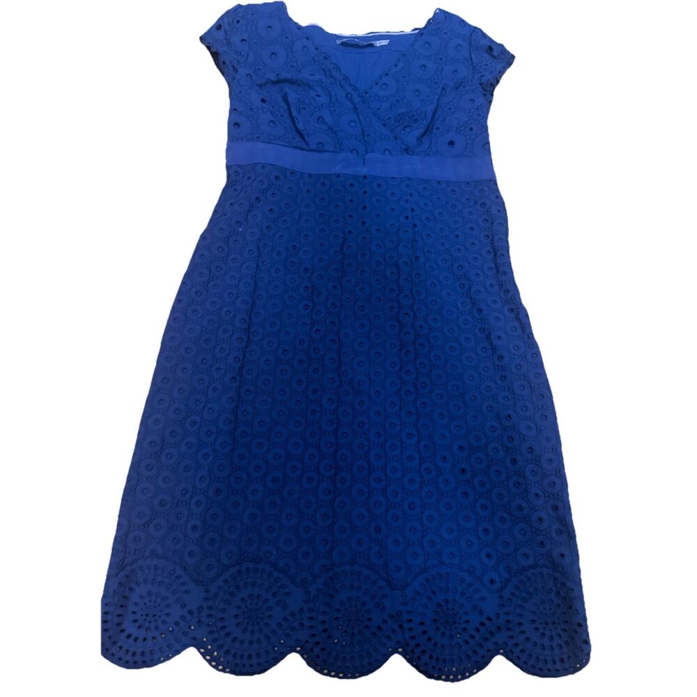 BODEN Woman’s Limited Edition Navy Blue Eyelet Cotton Midi Shift Dress Size 8
